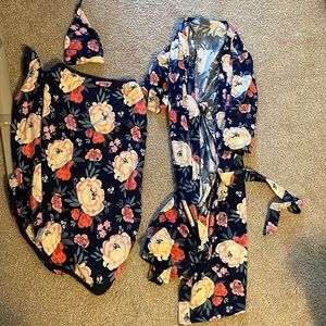 Mommy & me robe and swaddle set for baby girl